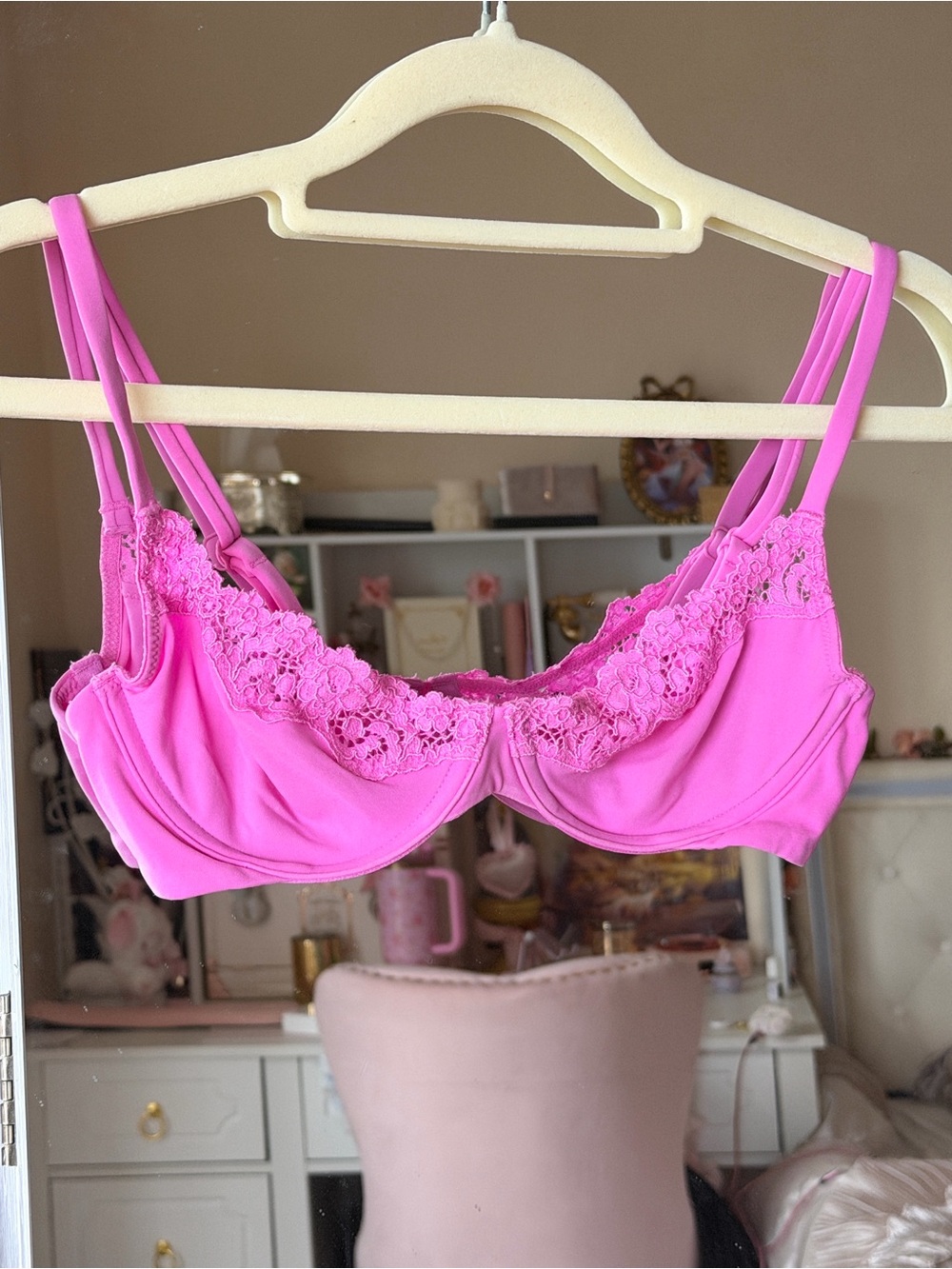 SKIMS Pink Lace-Trim Underwire Bra - Women Intimates